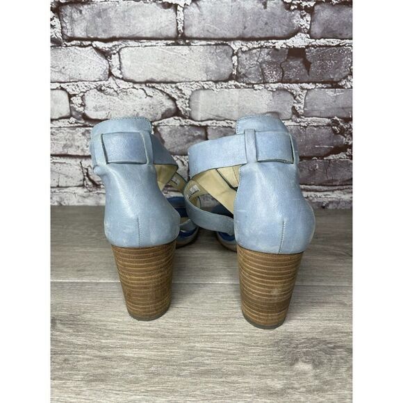 ECCO DANISH DESIGN Blue Leather Ankle Strappy Stacked Heel Sandals Women Sz 40EU - Picture 6 of 16